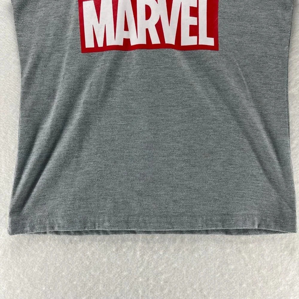Marvel Tank Top Womens Size XS Spell Out Logo V-Neck Sleeveless Jersey Gray - Picture 2 of 9
